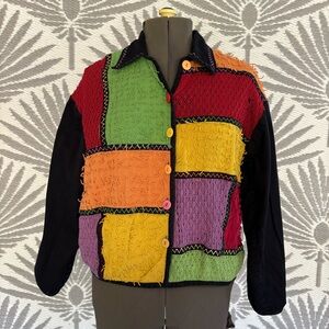 Vtg Patchwork Boho Jacket Sz L Multicolor Hippie Festival Grunge Artwear Coat